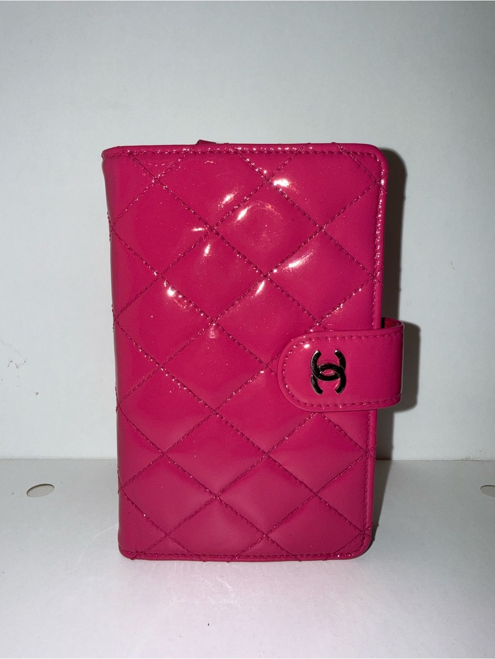 CHANEL Pink Quilted Patent Leather Wallet